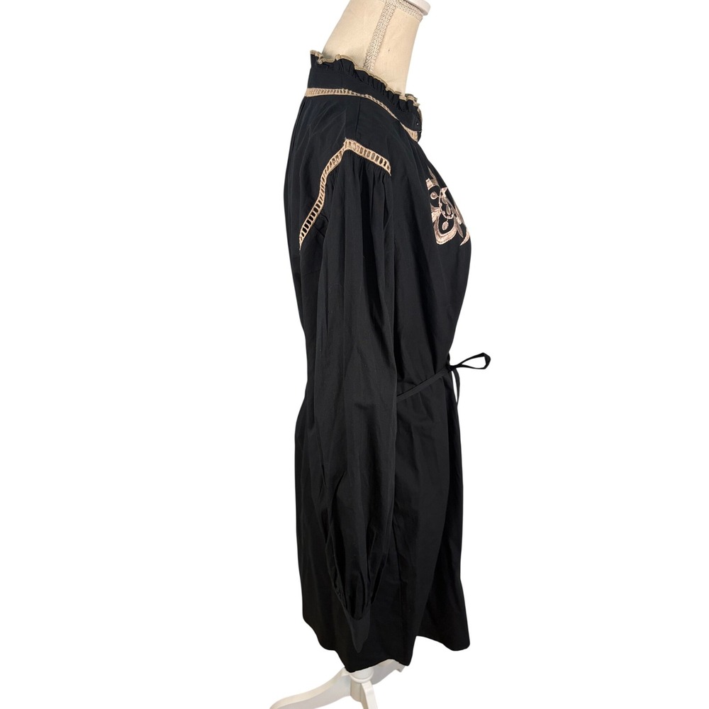 Julia Jordan Black Embroidered Cotton Shirt Dress NWT L Ivory Floral - Picture 3 of 8